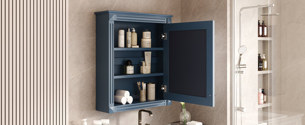 English Elm 24'' 24'' Wall Mounted Bathroom Mirror Cabinet with Adjustable Shelves, Space-Saving Modern Storage Solution Blue N710P195492C