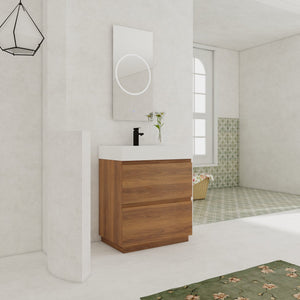 English Elm 30" Modern Bathroom Vanity With Undermount Sink, Double Drawer Storage & Waterproof Finish In Brown W1972S00007