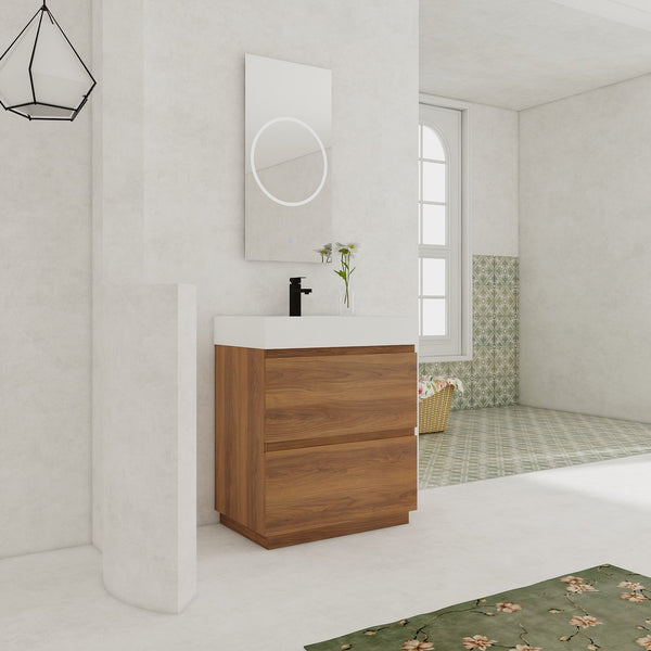 English Elm 30" Modern Bathroom Vanity With Undermount Sink, Double Drawer Storage & Waterproof Finish In Brown W1972S00007
