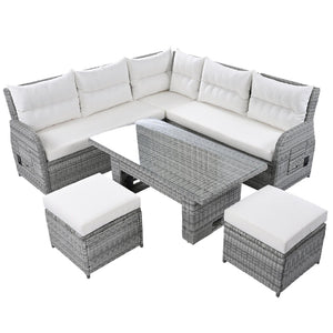 English Elm Outdoor Rattan Furniture Set With Adjustable Recliners, Versatile Tables, And Ottomans For Patios N719Z000120A-GIGA