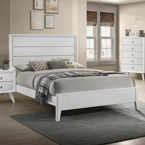 English Elm White California King Panel Bed Wave Texture Headboard Solid Wood Contemporary Frame B2741S00878