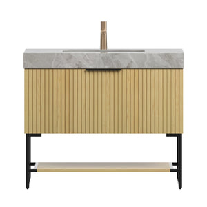 English Elm YOLAN 36" Bathroom Vanity with Integrated Solid Surface Basin, Pre-Assembled Plywood Cabinet, Soft-Close Drawer and Open Towel Shelf Black,Golden Oak,Light Gray,White W2615S00364