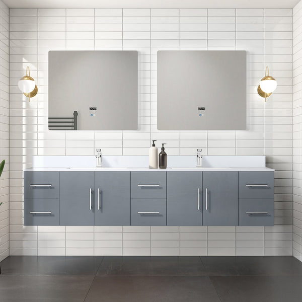 English Elm Dark Grey Double Bath Vanity 84" W x 22" D with White Quartz Top, Solid Wood, Soft-Close Drawers, Ample Storage B2731P258747