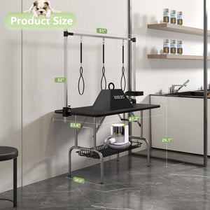 English Elm 47'' Stainless Steel Foldable Pet Grooming Station with Adjustable Arm Noose Mesh Tray Black W3587P462651