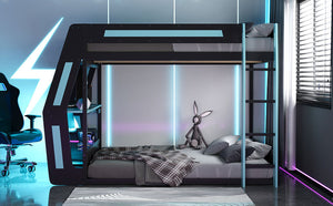 English Elm Full-size Gaming Loft Bed with Integrated Rgb Desk Usb Ports and Esports Frame Blue LT000239AAC