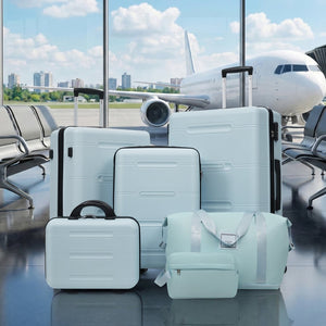 English Elm 6 Piece Hardshell Abs Travel Set with Spinner Wheels Combination Lock and Toiletry Bag Light Blue N732P391465N