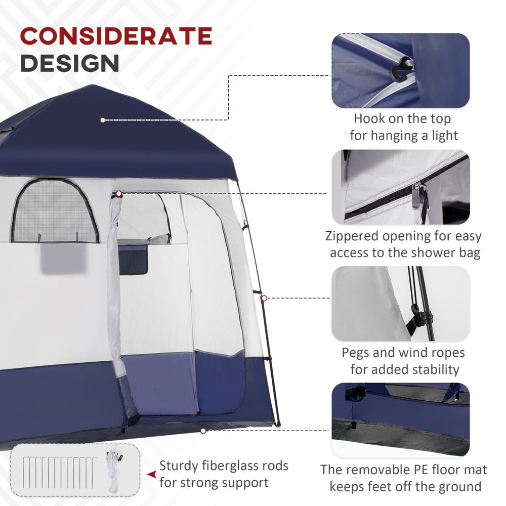 English Elm Outsunny Two Room Pop up Camping Shower Enclosure with Solar Bag and Waterproof Taffeta Walls W2225P200643