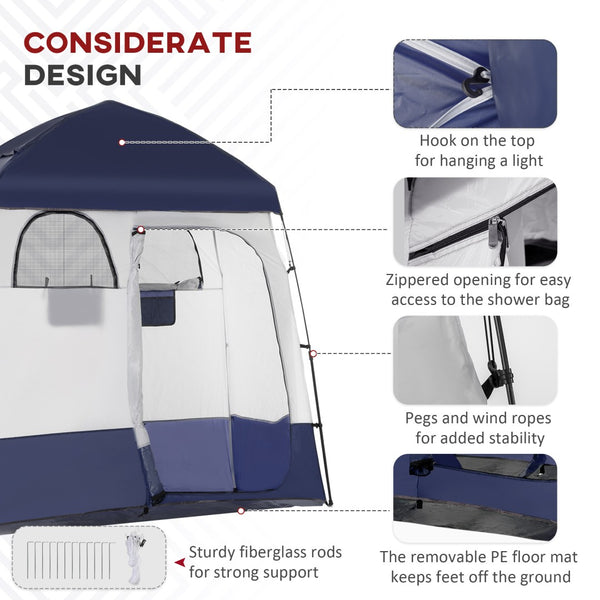 English Elm Outsunny Two Room Pop up Camping Shower Enclosure with Solar Bag and Waterproof Taffeta Walls W2225P200643