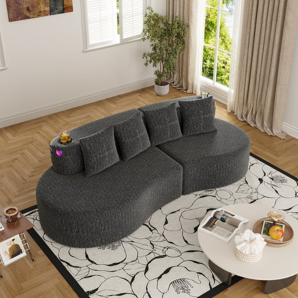 English Elm Modern Half Moon Chenille Sectional Three Seat Curved Sofa for Living Room or Apartment Dark Gray W395P435346