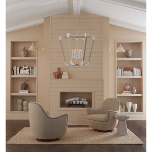 Bastian Sandstone Lantern - Elegant Arts & Crafts Inspired Chandelier in Sugar White and Wood Finish