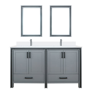 English Elm Dark Grey Double Bath Vanity 60" W x 22" D with Cultured Marble Top, Chrome Faucet & 22" Mirrors Durable B2731S01139