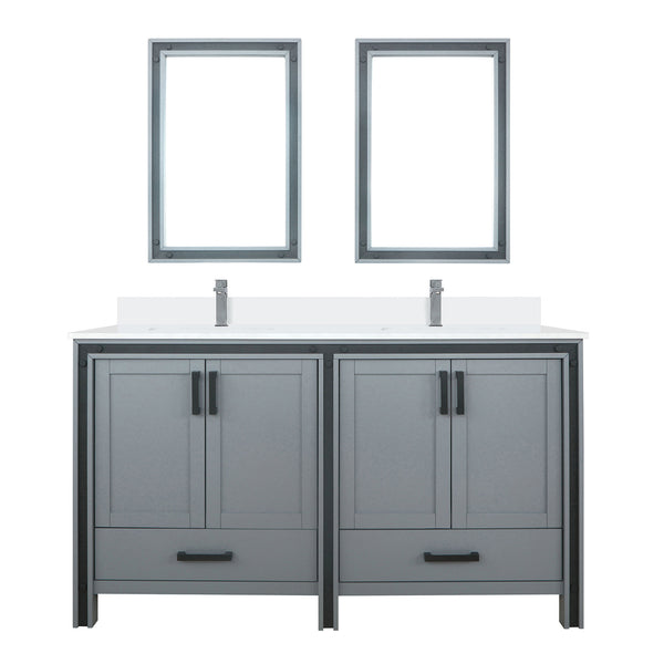 English Elm Dark Grey Double Bath Vanity 60" W x 22" D with Cultured Marble Top, Chrome Faucet & 22" Mirrors Durable B2731S01139