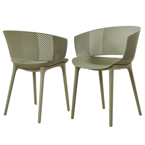 English Elm Gerald Outdoor Stackable Dining Chairs Uv Resistant Molded Plastic Patio Set of 2 Sage Green N776P390476G