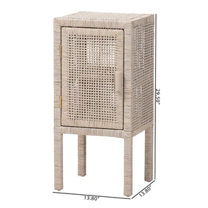 Baxton Studio Bali & Pari Vivan Handwoven Rattan Bedside Table with Mahogany Frame and Open Shelving Vivan-French Grey-NS