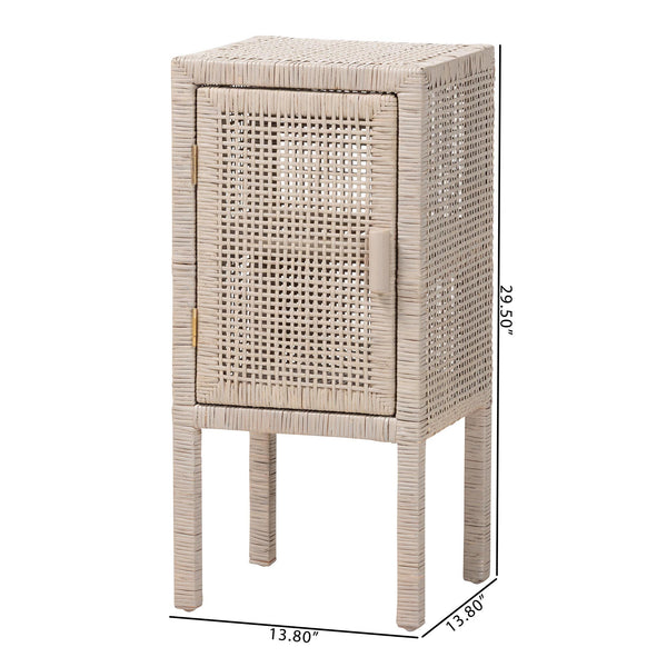 Baxton Studio Bali & Pari Vivan Handwoven Rattan Bedside Table with Mahogany Frame and Open Shelving Vivan-French Grey-NS
