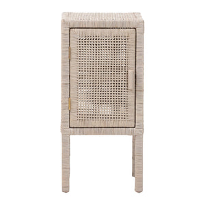 Baxton Studio Bali & Pari Vivan Handwoven Rattan Bedside Table with Mahogany Frame and Open Shelving Vivan-French Grey-NS