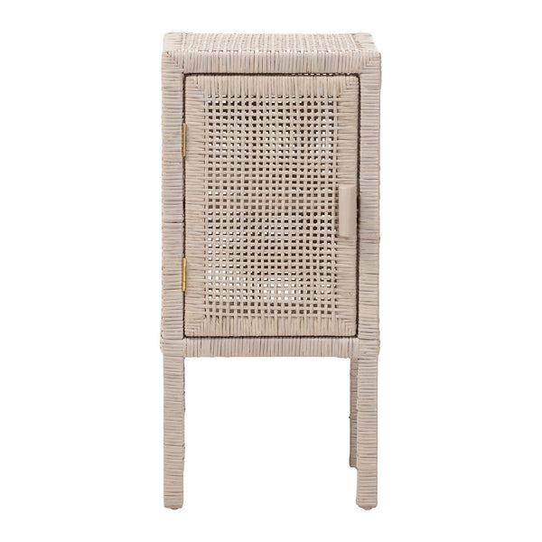Baxton Studio Bali & Pari Vivan Handwoven Rattan Bedside Table with Mahogany Frame and Open Shelving Vivan-French Grey-NS