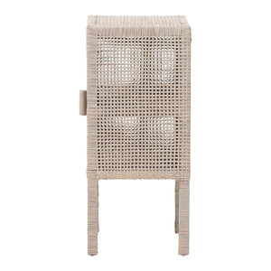 Baxton Studio Bali & Pari Vivan Handwoven Rattan Bedside Table with Mahogany Frame and Open Shelving Vivan-French Grey-NS
