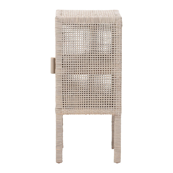Baxton Studio Bali & Pari Vivan Handwoven Rattan Bedside Table with Mahogany Frame and Open Shelving Vivan-French Grey-NS