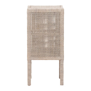 Baxton Studio Bali & Pari Vivan Handwoven Rattan Bedside Table with Mahogany Frame and Open Shelving Vivan-French Grey-NS