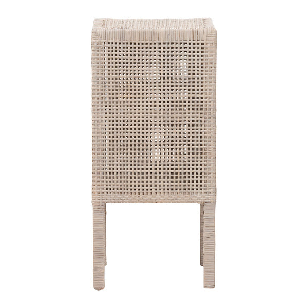 Baxton Studio Bali & Pari Vivan Handwoven Rattan Bedside Table with Mahogany Frame and Open Shelving Vivan-French Grey-NS