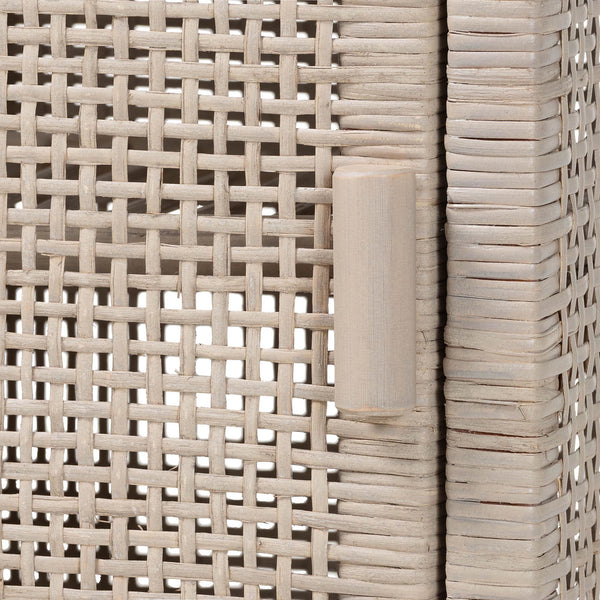 Baxton Studio Bali & Pari Vivan Handwoven Rattan Bedside Table with Mahogany Frame and Open Shelving Vivan-French Grey-NS