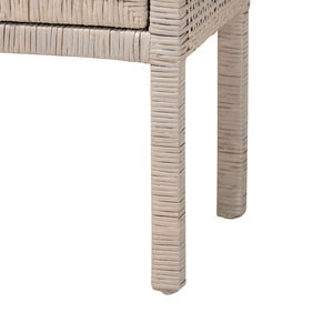 Baxton Studio Bali & Pari Vivan Handwoven Rattan Bedside Table with Mahogany Frame and Open Shelving Vivan-French Grey-NS