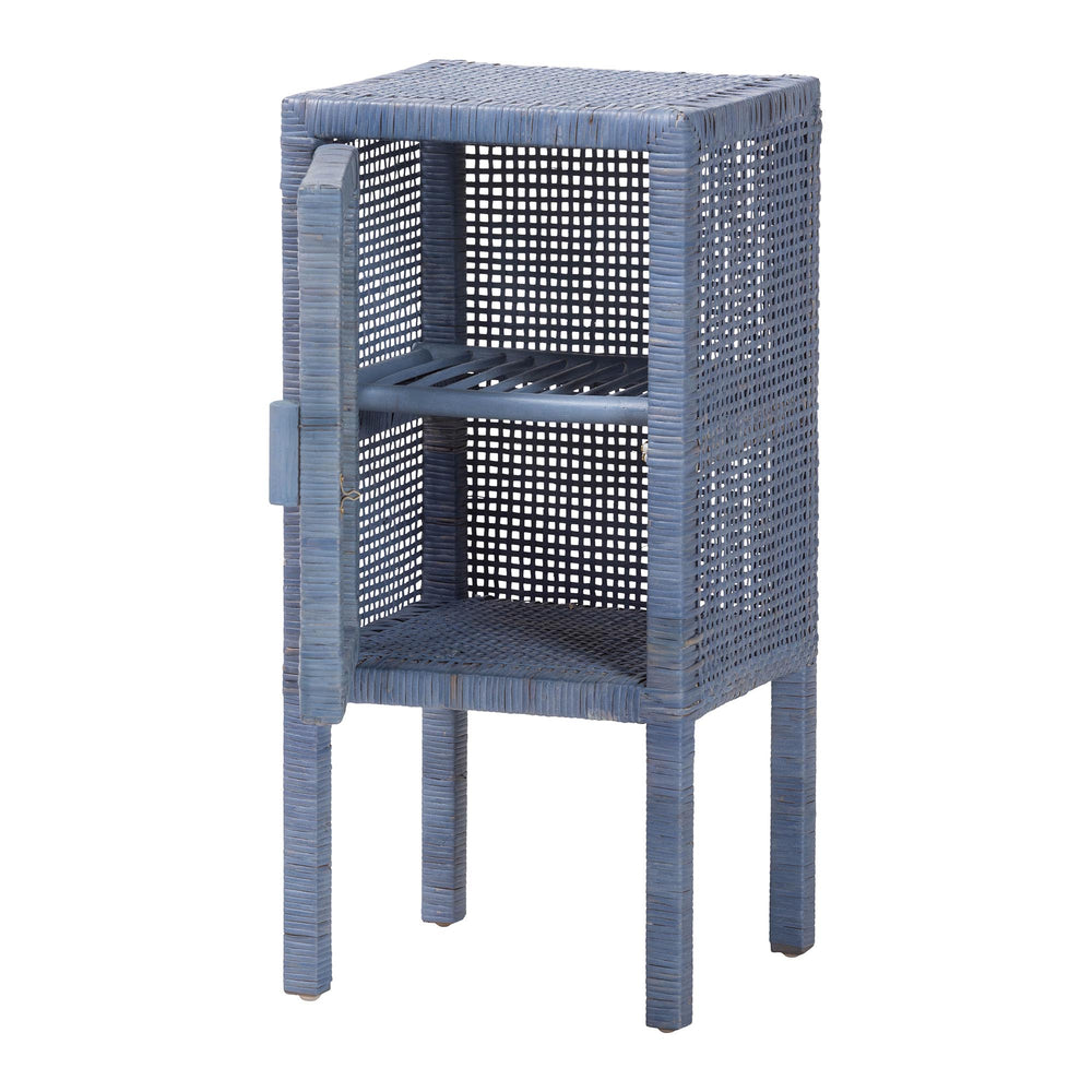 Baxton Studio Bali & Pari Vivan Handwoven Rattan Nightstand with Mahogany Frame and Coastal Bedroom Style Vivan-Navy Blue-NS