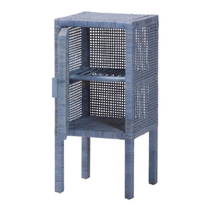 Baxton Studio Bali & Pari Vivan Handwoven Rattan Nightstand with Mahogany Frame and Coastal Bedroom Style Vivan-Navy Blue-NS