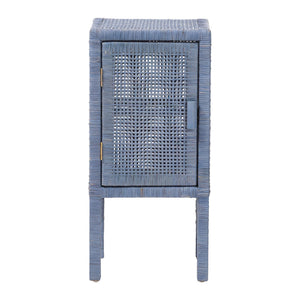 Baxton Studio Bali & Pari Vivan Handwoven Rattan Nightstand with Mahogany Frame and Coastal Bedroom Style Vivan-Navy Blue-NS