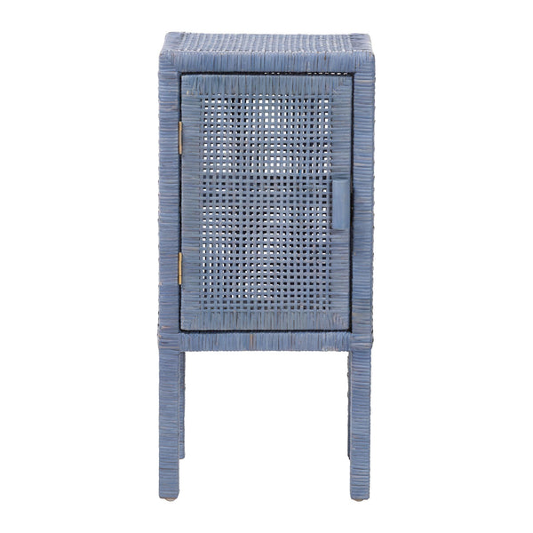Baxton Studio Bali & Pari Vivan Handwoven Rattan Nightstand with Mahogany Frame and Coastal Bedroom Style Vivan-Navy Blue-NS