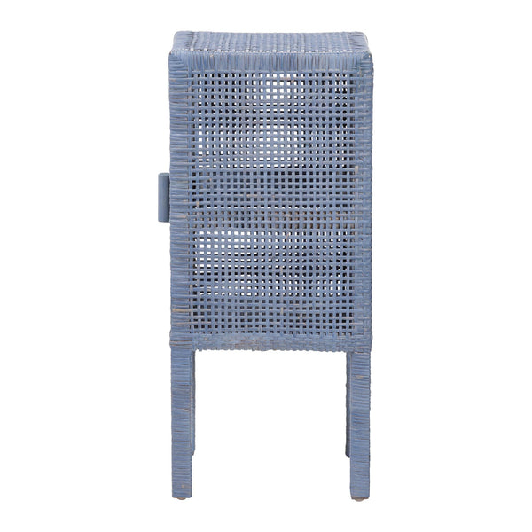 Baxton Studio Bali & Pari Vivan Handwoven Rattan Nightstand with Mahogany Frame and Coastal Bedroom Style Vivan-Navy Blue-NS