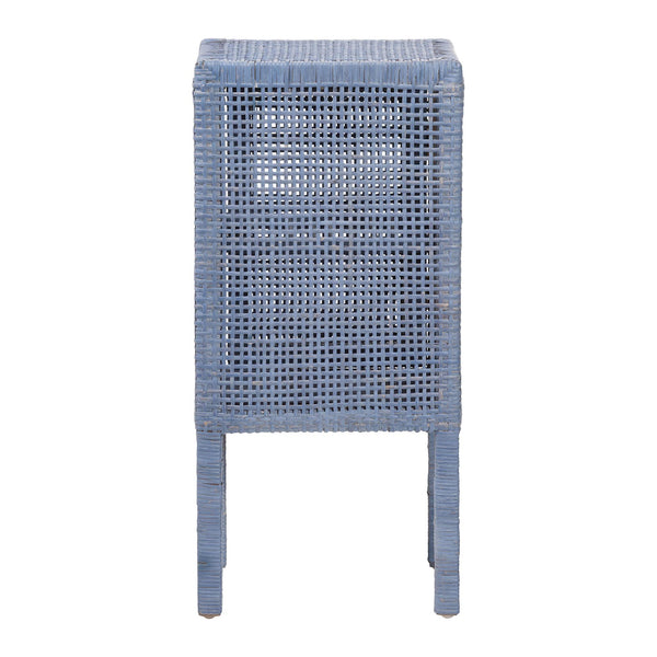 Baxton Studio Bali & Pari Vivan Handwoven Rattan Nightstand with Mahogany Frame and Coastal Bedroom Style Vivan-Navy Blue-NS
