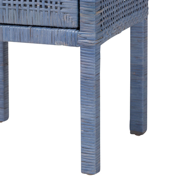 Baxton Studio Bali & Pari Vivan Handwoven Rattan Nightstand with Mahogany Frame and Coastal Bedroom Style Vivan-Navy Blue-NS