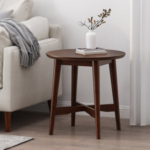 English Elm Christopher Knight Home® - END TABLE Mid-Century Modern Solid Wood End Table with Splayed Legs, Round Top, Sturdy Design Walnut 68679.00WALN