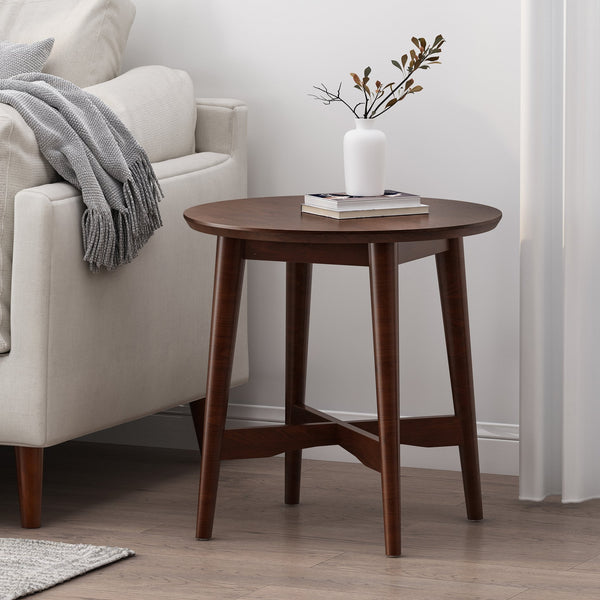 English Elm Christopher Knight Home® - END TABLE Mid-Century Modern Solid Wood End Table with Splayed Legs, Round Top, Sturdy Design Walnut 68679.00WALN