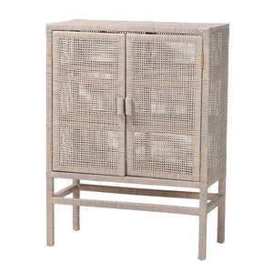 Baxton Studio Bali & Pari Vivan Handwoven Rattan Accent Cabinet with Mahogany Frame for Coastal Interiors Vivan-W81-French Grey-Cabinet