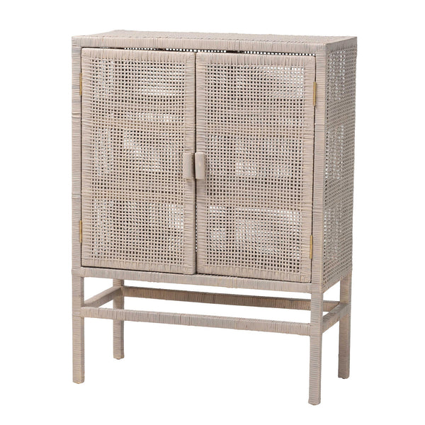 Baxton Studio Bali & Pari Vivan Handwoven Rattan Accent Cabinet with Mahogany Frame for Coastal Interiors Vivan-W81-French Grey-Cabinet