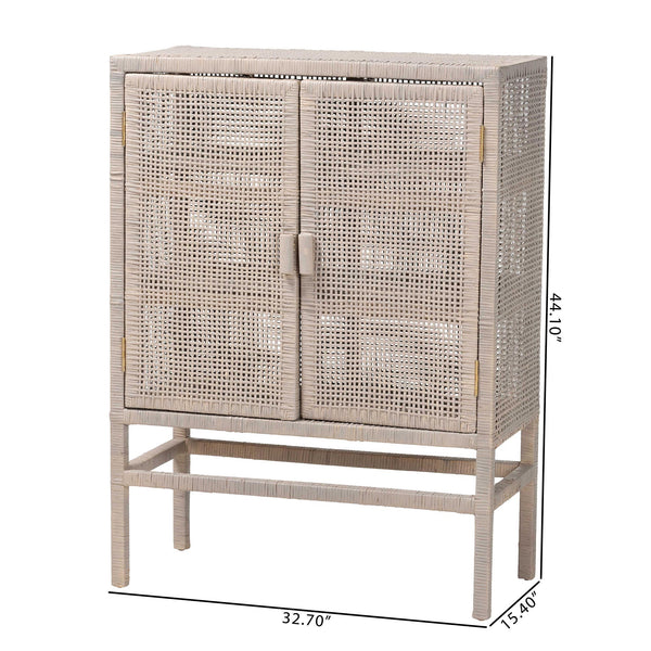 Baxton Studio Bali & Pari Vivan Handwoven Rattan Accent Cabinet with Mahogany Frame for Coastal Interiors Vivan-W81-French Grey-Cabinet