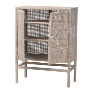 Baxton Studio Bali & Pari Vivan Handwoven Rattan Accent Cabinet with Mahogany Frame for Coastal Interiors Vivan-W81-French Grey-Cabinet