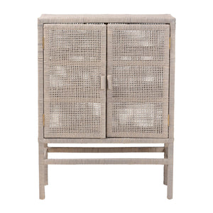 Baxton Studio Bali & Pari Vivan Handwoven Rattan Accent Cabinet with Mahogany Frame for Coastal Interiors Vivan-W81-French Grey-Cabinet