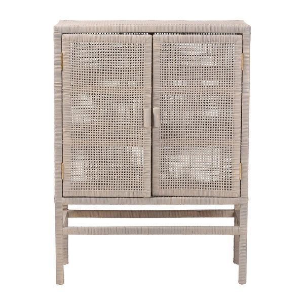 Baxton Studio Bali & Pari Vivan Handwoven Rattan Accent Cabinet with Mahogany Frame for Coastal Interiors Vivan-W81-French Grey-Cabinet