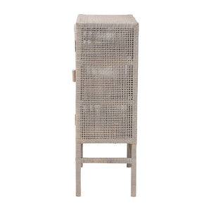 Baxton Studio Bali & Pari Vivan Handwoven Rattan Accent Cabinet with Mahogany Frame for Coastal Interiors Vivan-W81-French Grey-Cabinet