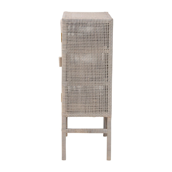 Baxton Studio Bali & Pari Vivan Handwoven Rattan Accent Cabinet with Mahogany Frame for Coastal Interiors Vivan-W81-French Grey-Cabinet