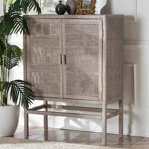 Baxton Studio Bali & Pari Vivan Handwoven Rattan Accent Cabinet with Mahogany Frame for Coastal Interiors Vivan-W81-French Grey-Cabinet