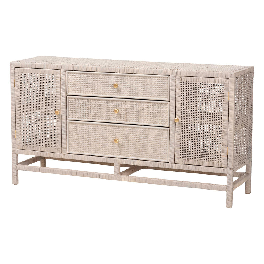 Baxton Studio Bali & Pari Vivan Handwoven Rattan Cabinet with Mahogany Frame and Coastal Storage Appeal Vivan-SV2089-French Grey-Rattan-Cabinet