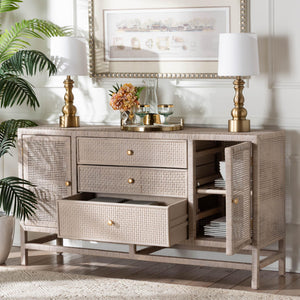 Baxton Studio Bali & Pari Vivan Handwoven Rattan Cabinet with Mahogany Frame and Coastal Storage Appeal Vivan-SV2089-French Grey-Rattan-Cabinet