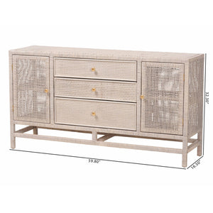 Baxton Studio Bali & Pari Vivan Handwoven Rattan Cabinet with Mahogany Frame and Coastal Storage Appeal Vivan-SV2089-French Grey-Rattan-Cabinet