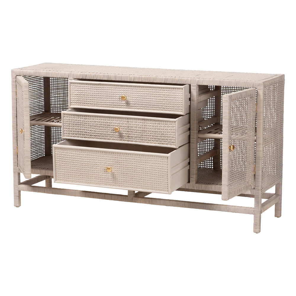 Baxton Studio Bali & Pari Vivan Handwoven Rattan Cabinet with Mahogany Frame and Coastal Storage Appeal Vivan-SV2089-French Grey-Rattan-Cabinet