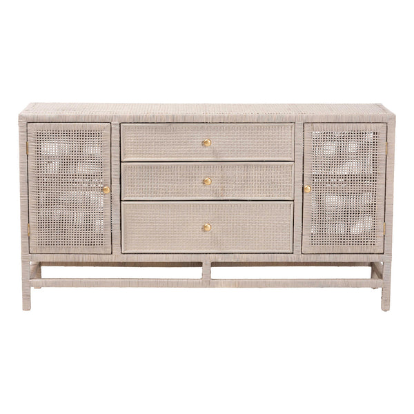 Baxton Studio Bali & Pari Vivan Handwoven Rattan Cabinet with Mahogany Frame and Coastal Storage Appeal Vivan-SV2089-French Grey-Rattan-Cabinet